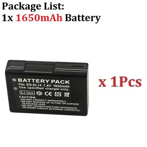 EN-EL14 카메라 배터리 니콘 D3100 P7000 1650mAh, 02 1PCS, 한개옵션1