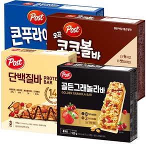 포스트 콘푸라이트바 140g+오곡코코볼바 132g+골든그래놀라바 108g+단백질바 150g 시리얼바, 1개