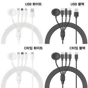 4in1 멀티 충전케이블 [8핀*C타입*5핀*애플워치], 1.2m, 동글C타입블랙, 1개