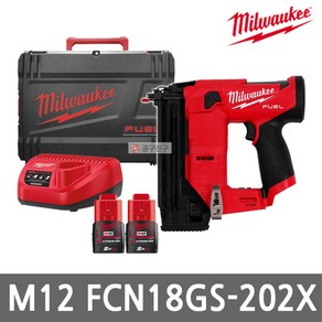 밀워키 M12 FCN18GS-202X 충전 네일러 12V 2.0Ah*2개 18GA 15-38mm 핀 호환 타카총 무선, 1개