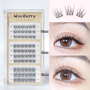 WooBerry 우베리 인조 가닥 부분속눈썹 자연스러운 속눈썹연장 10/11/12mm 60모 데일리 속눈썹 아이래쉬 재사용가능