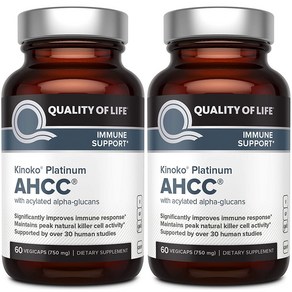 (2병 세트) 키노코 플래티넘 AHCC 750mg 표고버섯균사체 60캡슐 Quality of Life Kinoko Platinum AHCC 750ml 2set배송품질보증, 60정, 2개