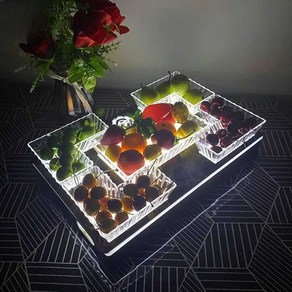스낵 안주 접시 과일 LED 트레이 그릇 업소용 충전식 와인바 파티, 코너 삼각 과일접시 백광, 1개