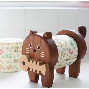 고양이 휴지걸이 동물 휴지 거치대 보관함 주방 식탁 홈카페 롤 홀더, A.양 모양 (우드색)