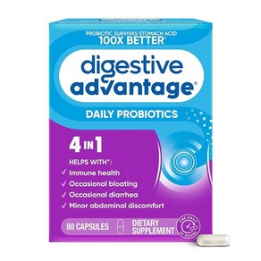 Digestive Advantage 소화 건강을 위한 프로바이오틱스 여성 및 남성용 데일리 간헐적인 팽만감 경미한 복부 불편함 장 건강 지원 80개입 캡슐 291154, 80정, 1개