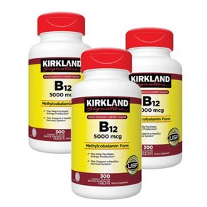 커클랜드 비타민 B12 5000 mcg 메틸코발라민 액티브폼 타블렛 300정 Kikland Quick Dissolve B-12 5000 mcg, 3개