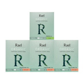 Rael 유기농 순면 커버 생리대 날개형 오버나이트 8p x 3개 + 대형 12p 세트, 1세트