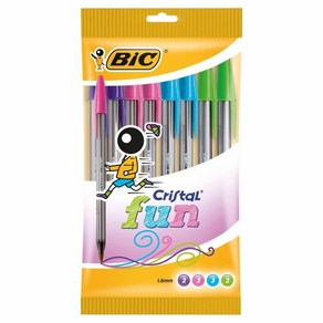 BIC 크리스털 펀 볼펜 와이드 포인트 (1.6mm) 멀티컬러(핑크 퍼플 터쿼이즈 라임) 10개입, 모음