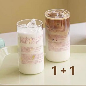 [ 1+1 ] 감성 홈카페 레터링 글라스 잔 숏 롱 400ml 교차가능 2p, 1세트, 롱핑크 2p
