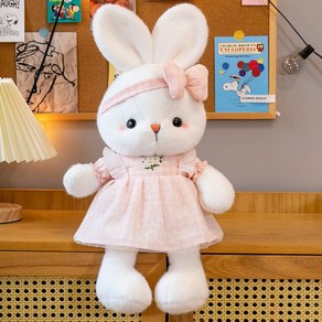 보들보들 귀여운 토끼 봉제 인형, 핑크, 40cm, 1개