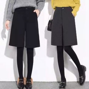 Asue 여자 모직 반바지 하이웨스트 5부 와이드 팬츠 데일리 캐주얼 겨울반바지