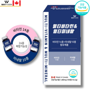 캐나다 멀티비타민 미네랄 1480mg 3개월분 고함량 올인원 비타민 14종 미네랄 10종 필수 종합비타민 영양제 멀티미네랄, 1박스, 90정