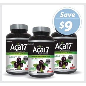 Bazil Acai 7 100x 200mg 200 Vcaps 3 PACK 아사이베리 100배 200정 3병 브라질 아사이베리 100배 200정 캐나다에서 직배송, 3개