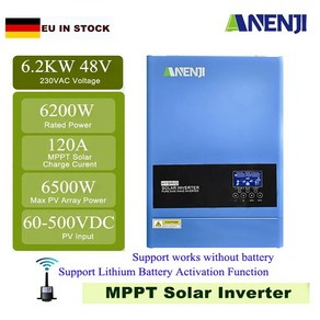 인버터 하이브리드 6.2KW 타이 오프 순수 60-500V 그리드 와이파이 사인 충전 230V 컨트롤러 태양광 MPPT PV 병렬 120A 48V, 1개