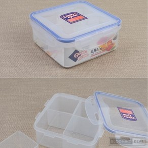 분리형밀폐용기 칸막이밀폐용기 사각밀폐용기 락앤락통 플라스틱밀폐용기 락앤락반찬통, 밀폐용기 0.9L (4칸), 1개
