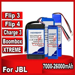 HSABAT 탑 스피커 배터리 JBL 플립 4 3 XTREME 붐박스 차지 7000mAh ~ 26000mAh, 2)fo JBL Flip 4, 1개