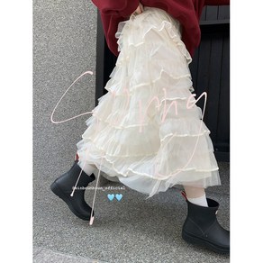 스커트 레이스 플레어 캉캉 밴딩 치마 시스루 레이어드 롱스커트 발레코어룩 여성용