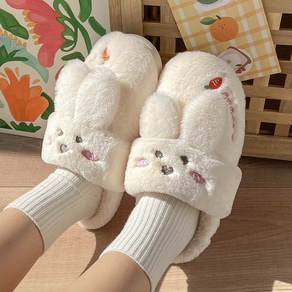 여성용 실내 미끄럼 방지 라오농 토끼 따뜻한 털슬리퍼