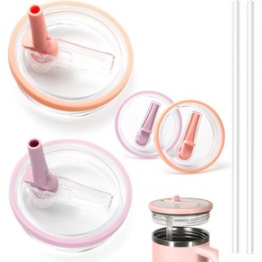 [1+1] 대용량 텀블러 교체용 뚜껑-887ml/1180ml 호환 접이식 플립 빨대 밀폐 뚜껑, 피치핑크+라벤더, 2개, 887ml