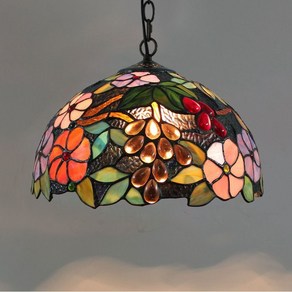 스테인글라스 조명 펜던트 식탁등 거실, 황색42포도꽃30CM