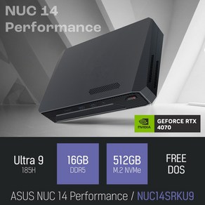 ASUS NUC 14 Pefomance NUC14SRKU9 / 게이밍 포토샵용 미니PC, Fee DOS, 512GB, 16GB, 블랙