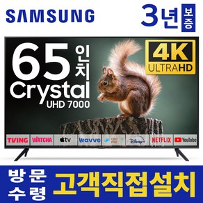 삼성 65인치 TV 4K 울트라HD UHD 스마트 LED TV 65CU7000 23년형 유튜브 넷플릭스 디즈니, 고객직접설치, 스탠드형, 65인치TV