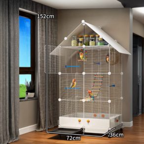 오름길 앵무새 비둘기 둥지 닭장 새장 새집 장난감 놀이터 횟대 횃대 대형, 1개, 화이트 지붕형