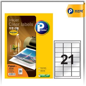 [무료배송]프린텍 잉크젯 투명라벨 21칸 5매_V3990-5, 상세페이지 참조