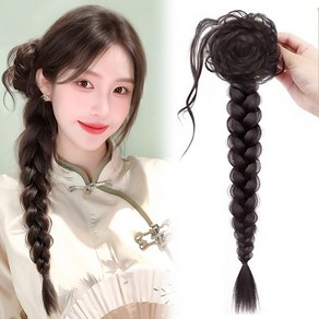 하이유니 플로랄블로썸 땋은 벼머리 포니테일 집게 부분 가발 55cm, 1개, 브라운블랙