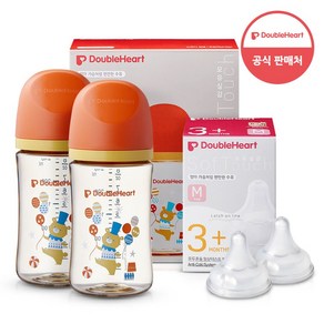 더블하트 모유실감 3세대 PPSU 디어프렌즈 트윈팩 240ml+젖꼭지(2입), 서커스베어, 3세대 젖꼭지M, 1개