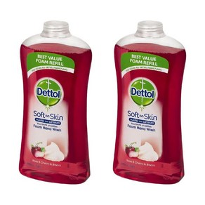 Dettol 데톨 소프트 온 스킨 로즈 앤 체리 폼 핸드 워시 900mL 2팩, 2개