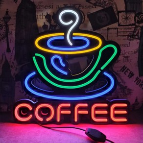 LED 네온사인 COFFEE 소품 카페 조명 간판 장식 유리 식당 오픈 인테리어 매장, B 44x36cm