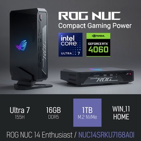 ASUS ROG NUC 14 Enthusiast NUC14SRKU7168A0I / 게이밍 포토샵용 미니PC, WIN11 Home, 1TB, 16GB, 블랙