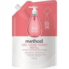 핸드워시 손세정제 핸드솝 메소드 젤 핸드 비누 리필 핑크 자몽 생분해성 포뮬러 34 Fl Oz 1개, 1L
