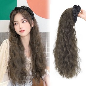 하이유니 히피펌 프릴주름곱창 헤어 밴드 머리띠 가발 55cm, 쿨브라운, 1개