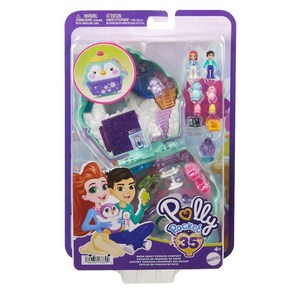 Polly Pocket 플레이세트 고슴도치 커피숍 컴팩트 마이크로 인형 2개 및 액세서리 10개 피젯 외부가 있는 여행용 장난감, 펭귄, 1개