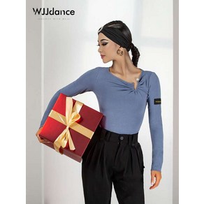 WJJdance 2024 얇은 브러시드 슬로프 칼라 가을 겨울용 여성 연습복 댄스복 W21C193, 블루