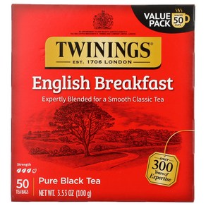 Twinings English Beakfast Tea Tea Bags 50 ct Twinings 잉글리쉬 브렉퍼스트 티 티백 50ct, 1.13kg, 1개