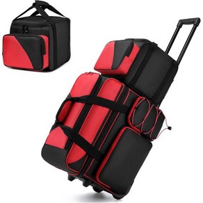 JMIANeodak 바퀴 신발 칸 3볼 볼링 가방 멀티포켓 롤러 2볼, Red-Black, 1개