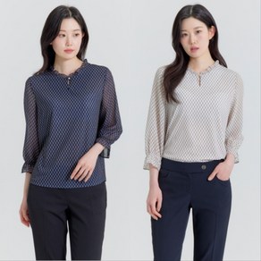 [지센] 여성 도트변형 프릴 디테일 티블라우스(색상2종) LFWSP308