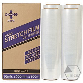 [유니스몰/정품 정규격보장] 오공 스트레치필름 공업용랩 4롤 1박스 (30mic x 500mm x 200m) + 손풀림개 증정중