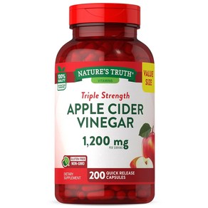 네이처스 트루스 애플 사이다 식초 1200mg 200캡슐 Natue's Tuth Apple Cide Vinega, 200정, 3개