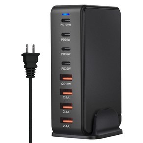 268W USB C Fasts 충전기 블록 충전 스테이션 8포트 USB C 충전기 여러 장치를 위한 효율적인 전원 어댑터, 블랙이에요., US, 1개