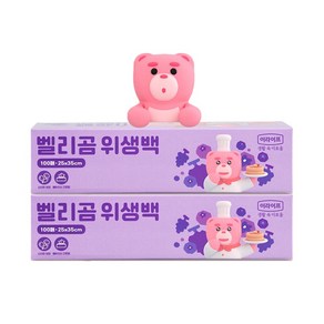 롯데이라이프 벨리곰 냉장냉동겸용 비닐봉지 일회용 위생백, 2개, 100개입, 중(M)