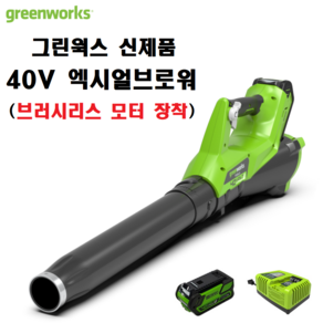 그린웍스 40V 엑시얼 충전 브로워 송풍기 브러시리스 모터 청소 낙엽 제설 기계만, 본체+5.0Ah배터리 1팩+충전기, 1개