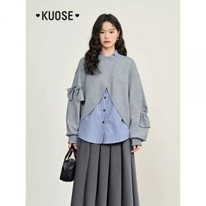 KUOSE 쿠오세티셔츠 트임 리본 그레이 언발 레이어드