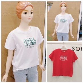 [소이주니어]논현점 24년여름신상 ** 시원한소재 ~~** 팔길이 4부 레터링 칼라티 ** 마네킹 키 155 11호 착용 **