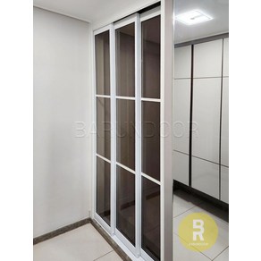 34번 초슬림3연동 띠분할형 화이트 브론즈강화유리 // 현관중문 시공비포함 소음차단 반려견안전 맞춤제작 아파트빌라중문, 1개