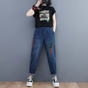 besteffie 여성용 스트레이트핏 데님 팬츠 캐주얼 바지 봄 가을 겨울 간절기 배색 디자인 패션 청바지 K18