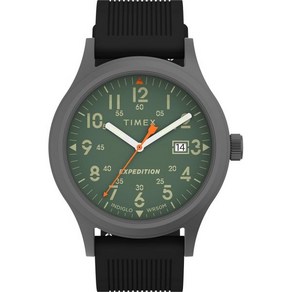 타이맥스 워치 손목시계 Timex 남성 익스페디션 스카우트 40mm 시계 – 올리브 가죽 슬립 스루 스트랩이 있는 블랙 케이스 & 다이얼